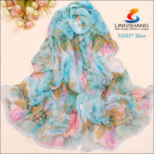 Women's Chiffon Georgette multi-color Floral Long Silk Shawl Wraps Scarf